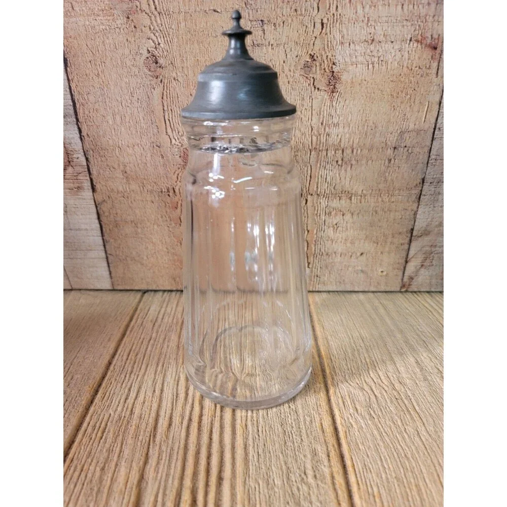 Vintage GLASS Lidded Lid Syrup Pitcher Ribbed Columns